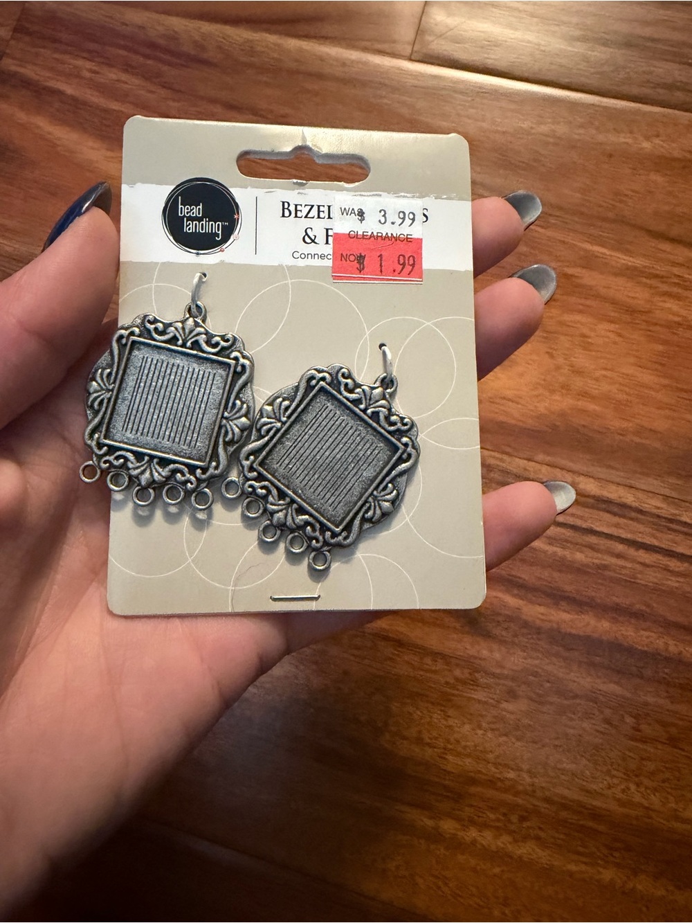 Bead Landing Ornate Square Pendant Frame- Silver Tone